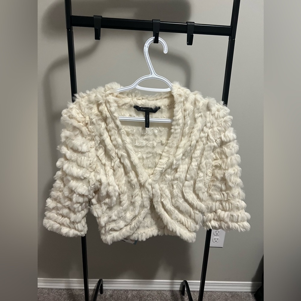 BCBGmaxazria real rabbit fur cardigan size Small